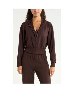 Zella Weekend Stretch Cotton Blend French Terry Hoodie - Brown