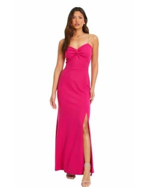Quiz Scuba Crepe Dress With Diamante Straps - Pink