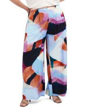City Chic Level Print Wide Leg Pants - Blue