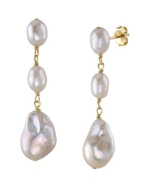 The Pearl Source Triple Freshwater Baroque Pearl Glenn Earrings - Metallic