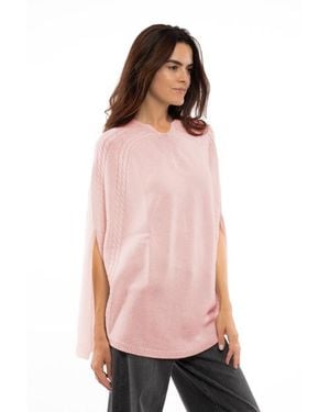 Monticelli Cashmere Pure Cashmere Elegant Cable Knit Poncho - Pink