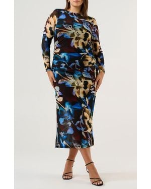 Estelle Cleo Ruched Long Sleeve Body-Con Maxi Dress - Blue