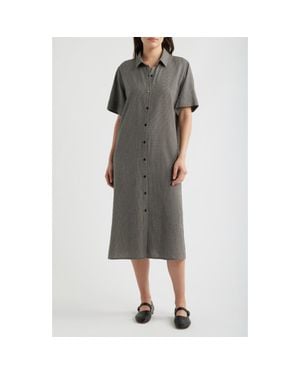 Eileen Fisher Classic Collar Check Shirtdress - Gray