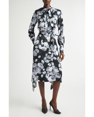 Stella McCartney Bunch Of Roses Long Sleeve Tie Neck Dress - White