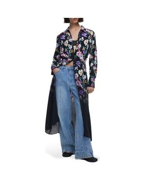 Desigual Belted Long Sleeve Midi Shirtdress - Blue