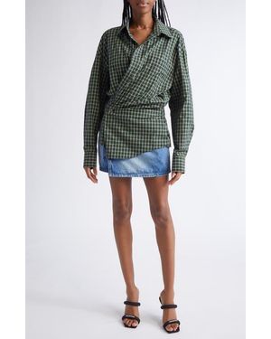 Alexander Wang Long Sleeve Poplin & Denim Wrap Dress in Blue | Lyst