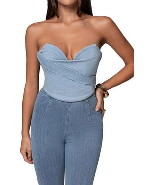 JLUXLABEL Teyana Strapless Denim Bustier Top - Blue
