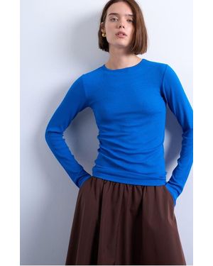 TOPSHOP Long Sleeve Rib Top - Blue