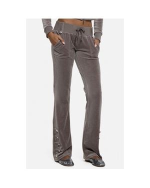 Jaded London Bootcut Cotton Blend Velour Military Pants - Gray