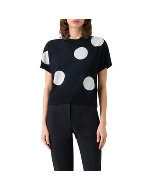 Akris Punto Relaxed Polka Dot Short Sleeve Virgin Merino Wool Sweater - Black