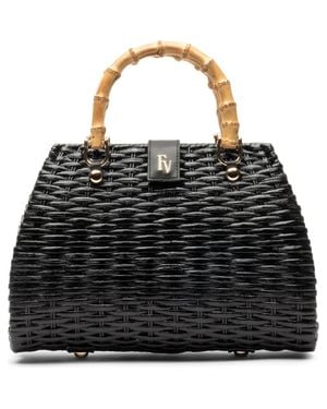 Frances Valentine Rooster Woven Wicker Top Handle Bag - Black
