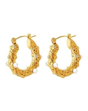 Akalia Waterproof Plated Show Me Pearls Hoop Earrings With Cubic Zirconia - Metallic