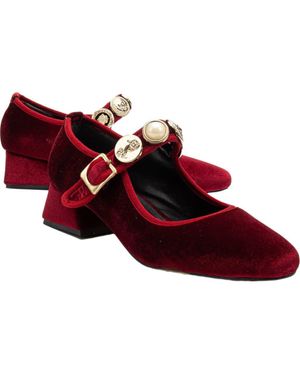 Prologue Shoes Macbeth Velvet Mary Jane Pumps - Red