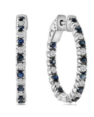 Bliss Diamond 1 1/3Ct Diamond & Sapphire Inside Outside Hoops Lab Grown - Blue
