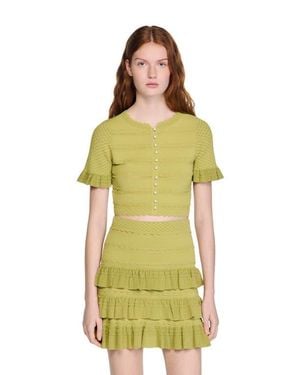 Sandro Cropped Ruffled-Sleeve Top - Yellow