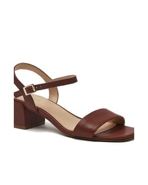 Lands' End Essential Leather Block Heel Sandals - Brown
