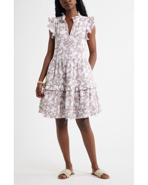 Caslon Ruffle Duo Cotton Gauze Dress - Multicolor