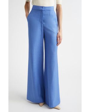 St. John Silk & Wool Wide Leg Pants - Blue