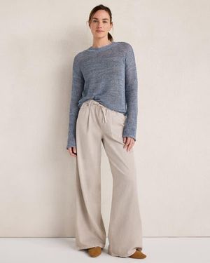 Haven Well Within Cotton Denim Ecru Wide Leg Pants - Blue