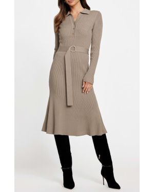 Marciano Agathe Rib Polo Midi Sweater Dress - Natural
