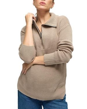 Ingrid & Isabel The Stay Cozy Quarter Zip Maternity Sweater - Natural