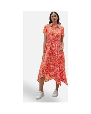 Yumi' Printed Midi Ruched Shirt Dress - Red