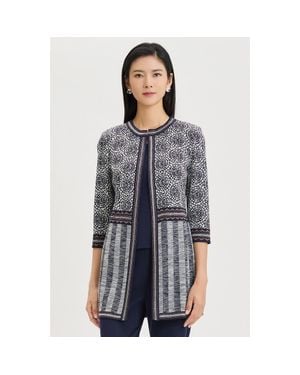 Ming Wang Multi Pattern Jacquard Knit Jacket - Blue