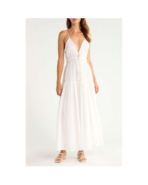 Elan Sleeveless Tiered Cover-Up Maxi Dress - White