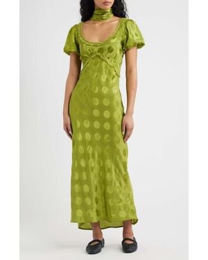 Damson Madder Aoife Dot Satin Jacquard Dress - Green