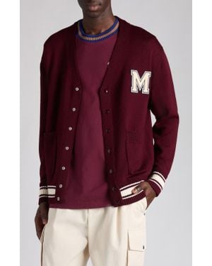 Moncler Monogram Patch Virgin Wool Cardigan - Red