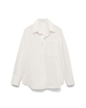 Mango Stripe Sheer Long-Sleeve Button-Up Shirt - White