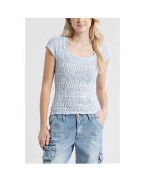 BP. Cotton Pointelle T-Shirt - Blue
