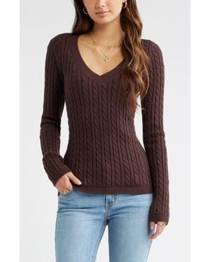 BP. Cable Stitch V-Neck Sweater - Blue