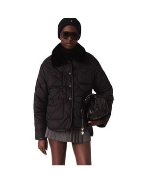 Maje Reversible Sequin Puffer Jacket - Black