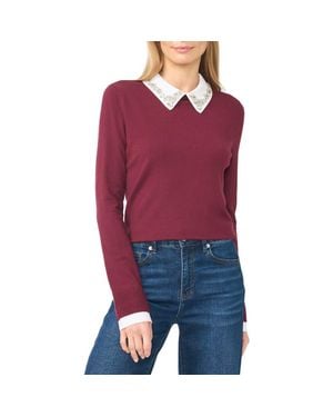 Cece Jewel Collar Twofer Sweater - Red