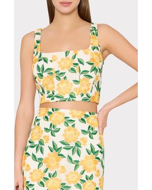 MILLY Mel Flower Embroidery Crop Top - Yellow