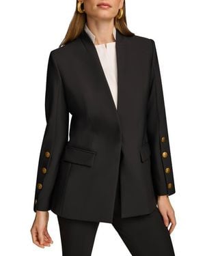 Donna Karan Sleeve Button Detail Shawl Collar Jacket - Black
