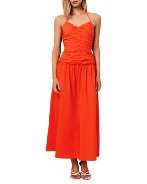 Solid & Striped The Adina Center Ruched Halter Neck Stretch Cotton Maxi Dress - Red