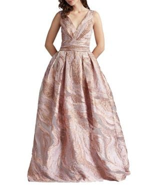 Tadashi Shoji Metallic Textured Abstract Print Gown - Pink
