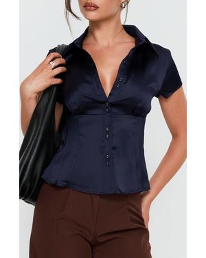 Princess Polly Cottesloe Satin Top - Blue