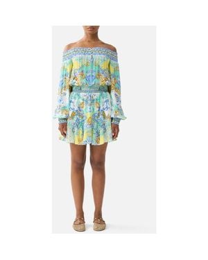 CAMILLA Off Shoulder Short Dress - Blue