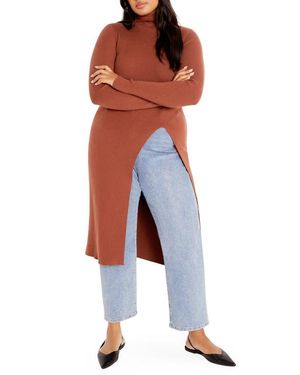 City Chic Split Longline Long Sleeve Sweater - Multicolor