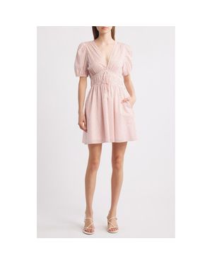 Charles Henry Polka Dot Empire Waist Cotton Dress - Pink