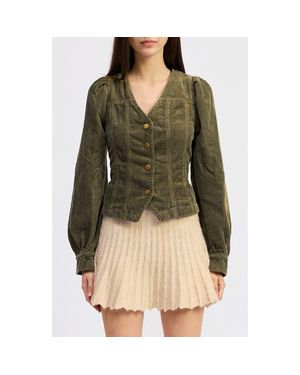 JACQUIE THE LABEL Sylvie Long Sleeve Corduroy Button-Up Shirt - Green