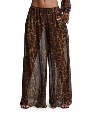 Naked Wardrobe Pleated Chiffon Wide Leg Pants - Brown