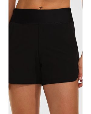 Lands' End 5 Quick Dry Elastic Waist Board Shorts Swim Cover-Up Shorts With Panty - Black