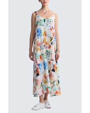 Luukaa Avelyn Painterly Print Linen Maxi Dress - White