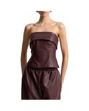 Avec Les Filles Foldover Strapless Faux Leather Top - Purple