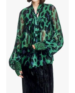 Anna Sui Jewel Jaguar Chiffon Tie Blouse - Green