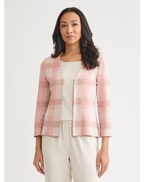 Misook Tailored Multi-Color Plaid Knit Jacket - Pink